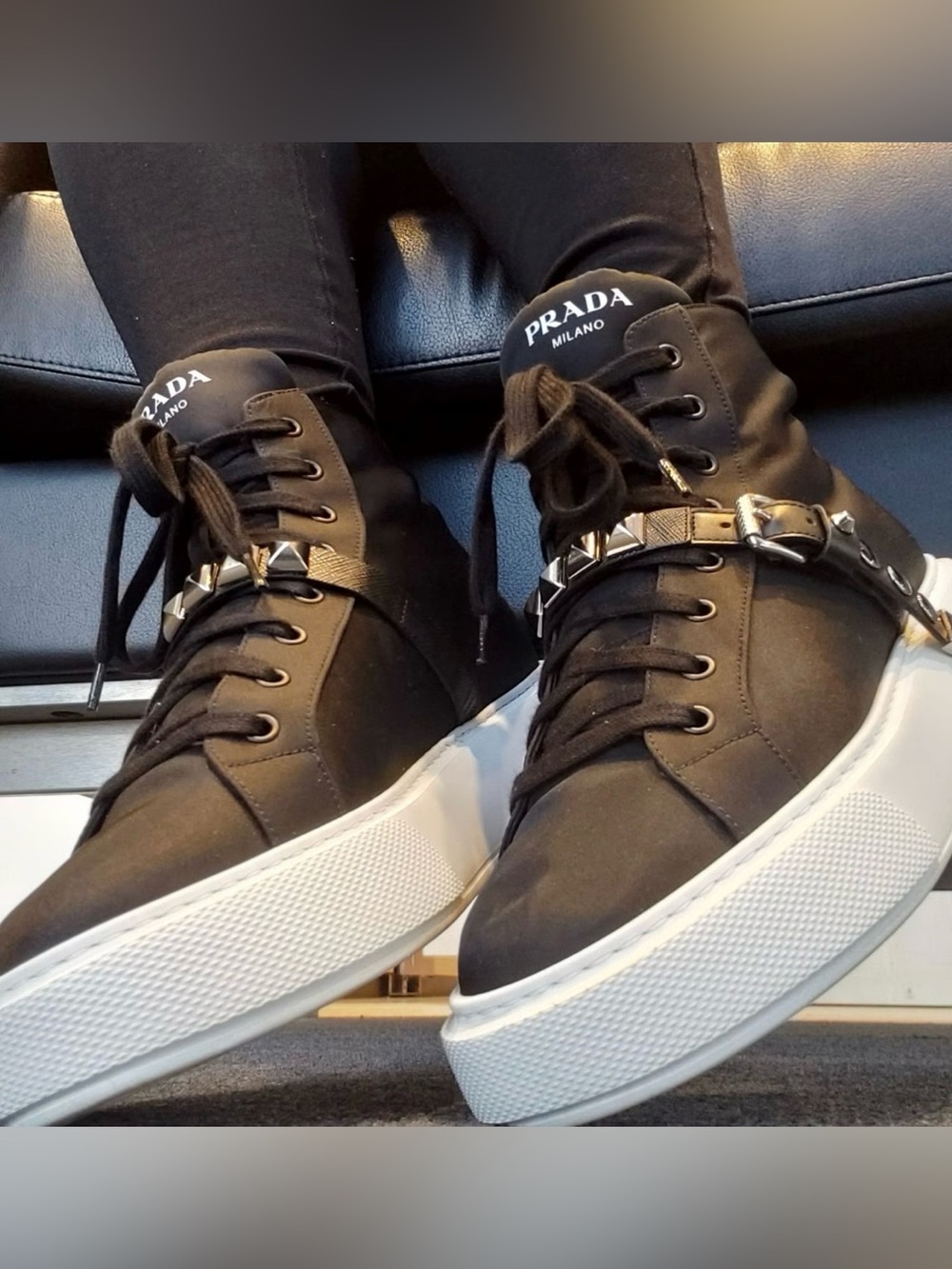 PRADA High Top Platform Studded Sneakers, Size 37 1/2. 1T692L $850+